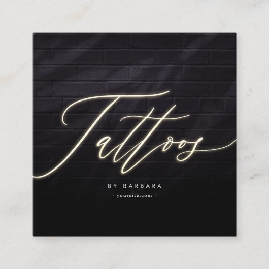 Tattooアーティスモダント金ゴールドスクリプトモノグラム スクエア名刺 (正面)