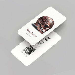 TattooアーティスモダントRosegoldスカルQrコードホワイト 名刺