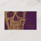 Tattooショップ金ゴールドパープルゴシックスカルヘッド 名刺 (正面)