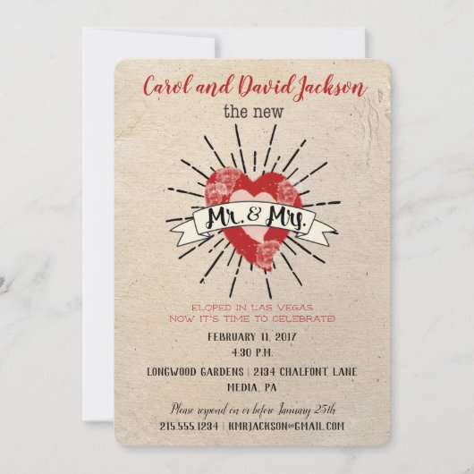 Tattooスタイルの駆け落ち発表とパーティー 招待状 (正面)