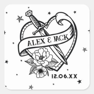 Tattooハート結婚のイニシャルラベル スクエアシール