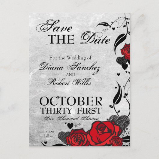 Tattooバラとハート日付の保存 案内ポストカード (正面)
