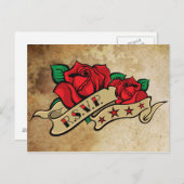 Tattooバラオンヴィンテージ紙RSVP インビテーションポストカード (正面/裏面)