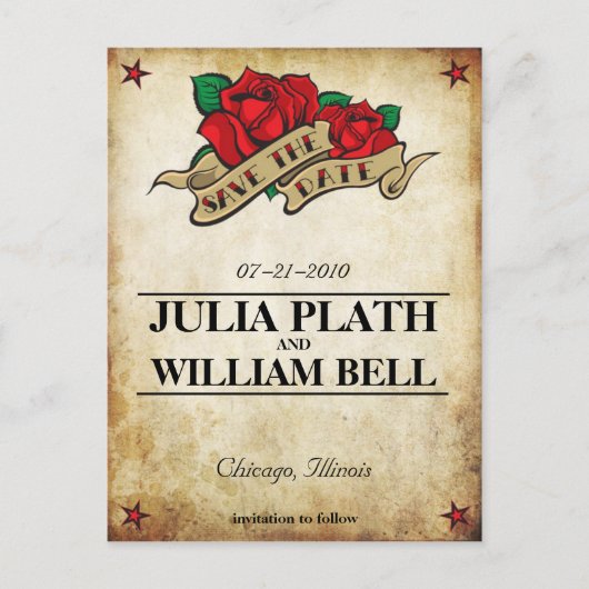 Tattooバラ日付の保存 案内ポストカード (正面)