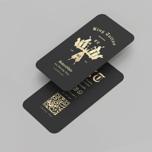 Tattooモダン Artist Studioモノグラム金ゴールドQR 名刺