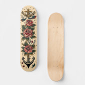 Tattoo伝統的デザイン、いかり、バラ、スワローズ スケートボード (正面)