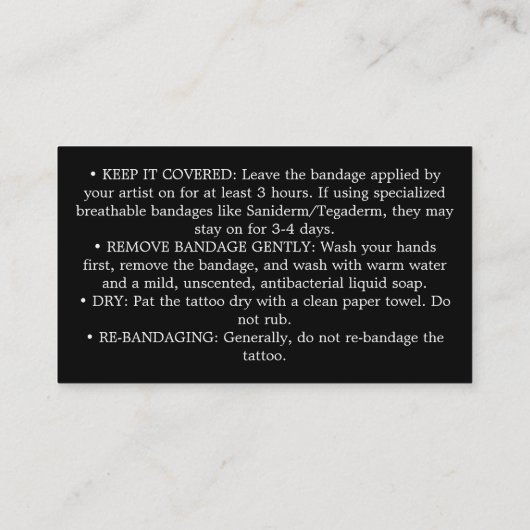Tattoo Aftercare Instructions 名刺 (裏面)