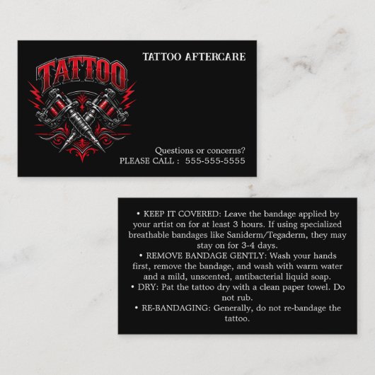 Tattoo Aftercare Instructions 名刺 (正面/裏面)