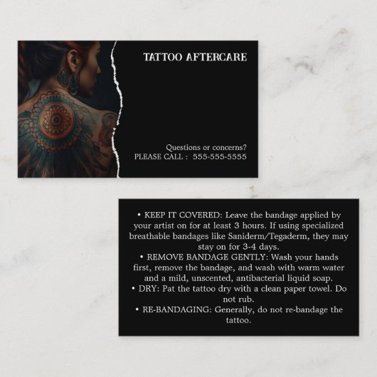 Tattoo Aftercare Instructions 名刺 (正面/裏面)