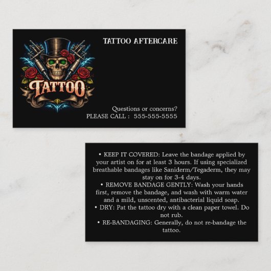 Tattoo Aftercare Instructions 名刺 (正面/裏面)