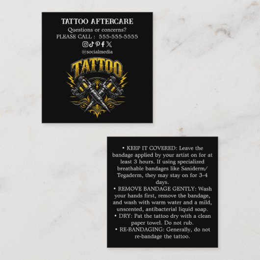 Tattoo Aftercare Instructions Business Card スクエア名刺 (正面/裏面)