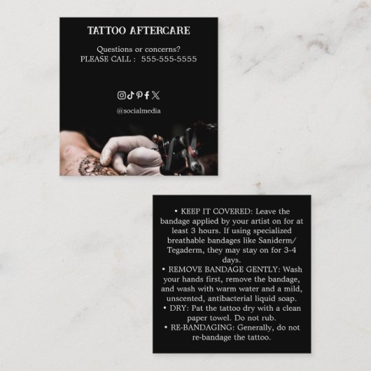 Tattoo Aftercare Instructions Business Card スクエア名刺 (正面/裏面)