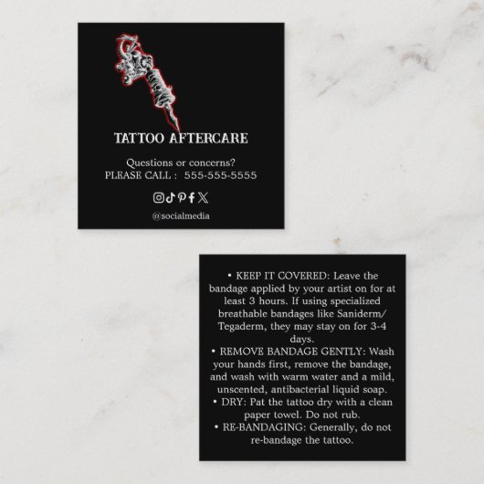 Tattoo Aftercare Instructions Business Card スクエア名刺 (正面/裏面)