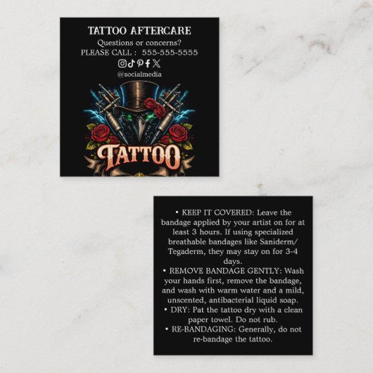 Tattoo Aftercare Instructions Business Card スクエア名刺 (正面/裏面)