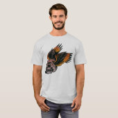 Tattoo aile tete de mort ailé embleme motard club  tシャツ (正面フル)