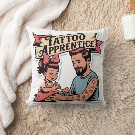 Tattoo Apprentice – Cute Cartoon Dad & Daughter クッション (ブランケット)