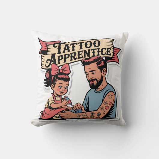 Tattoo Apprentice – Cute Cartoon Dad & Daughter クッション (正面)