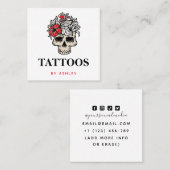 Tattoo Artistソーシャルメディアの追加フローラスカル スクエア名刺 (正面/裏面)