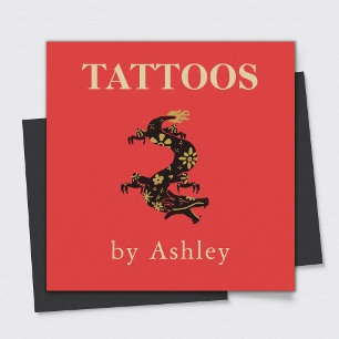 Tattoo Artistフローラドラゴンソーシャルメディアクールレッド スクエア名刺