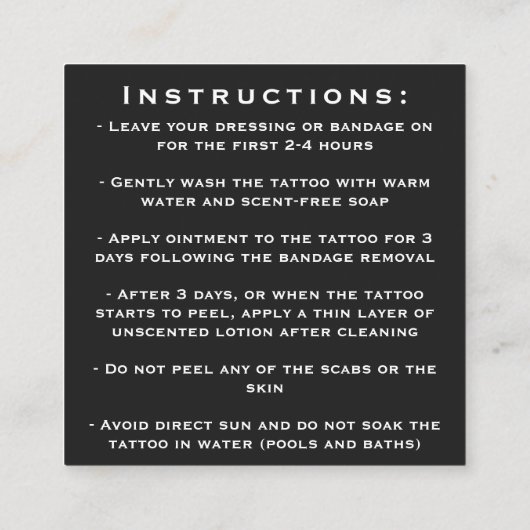 Tattoo Artistミニマルアフターはっきりしたケアの手順 スクエア名刺 (裏面)