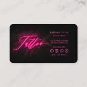 Tattoo Artistモダン Tattoo Shopネオンピンク 名刺 (裏面)