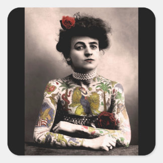Tattoo Artist女性ヴィンテージ写真シール スクエアシール