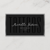Tattoo Artist黒銀エレガント枠の入れ墨 名刺 (正面)