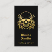 Tattoo Artist Floral Skull Black And Gold   名刺 (正面)