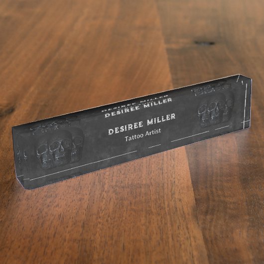 Tattoo Artist Goth Black Dark Academia Skulls デスクネームプレート (側面)