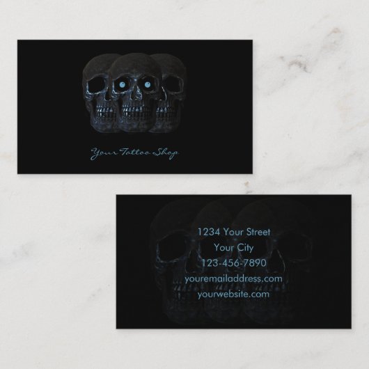 Tattoo Artist Gothic Black Blue Dark Skull 名刺 (正面/裏面)