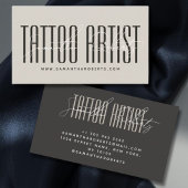 Tattoo artist modern typography script beige gray 名刺