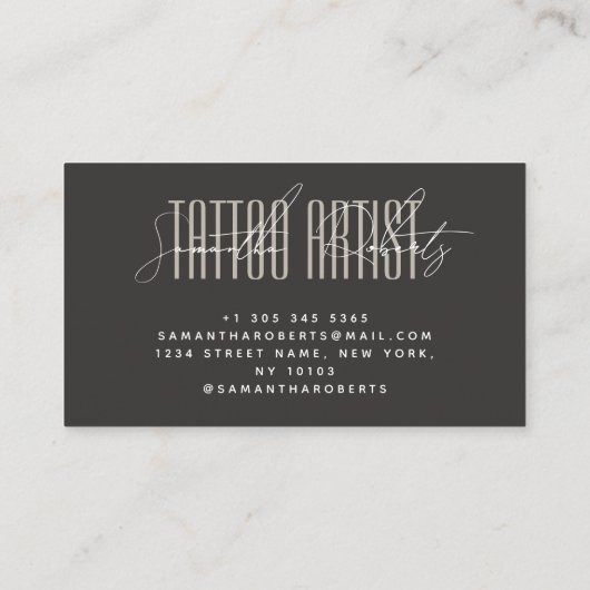 Tattoo artist modern typography script beige gray 名刺 (裏面)