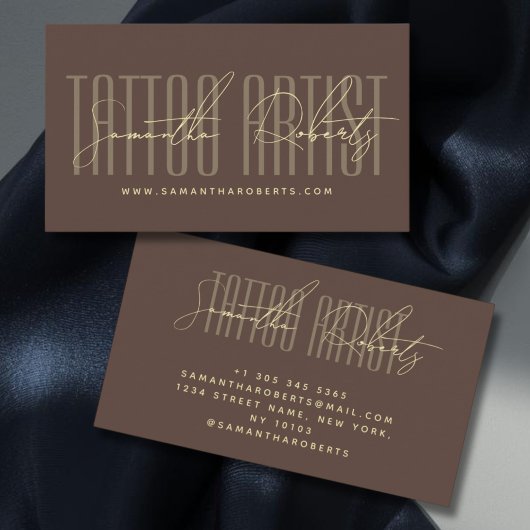 Tattoo artist modern typography script brown 名刺
