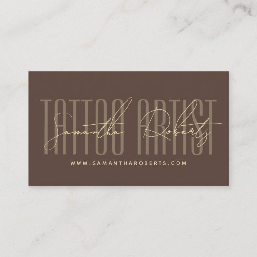 Tattoo artist modern typography script brown 名刺 (正面)