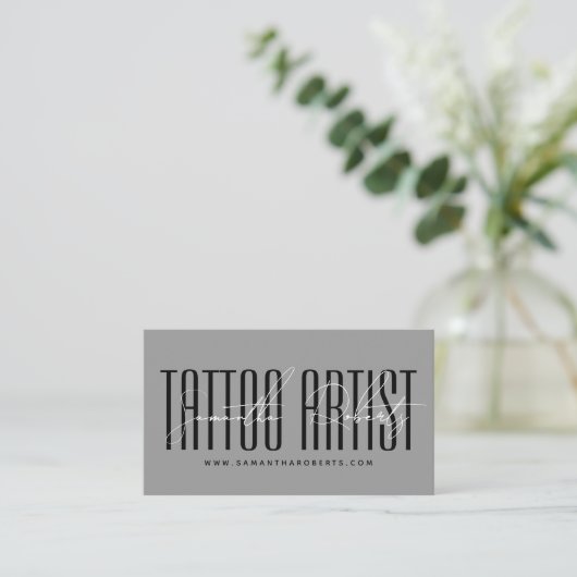 Tattoo artist modern typography script gray 名刺 (スタンド正面)