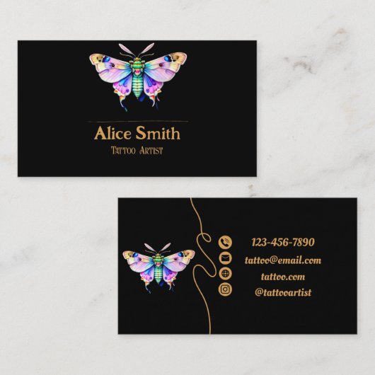 Tattoo Artist, Moth, Pastel，名刺 名刺 (正面/裏面)