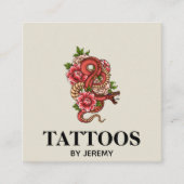 Tattoo Artist Pastel & Red Dragonソーシャルメディアを追加 スクエア名刺 (正面)