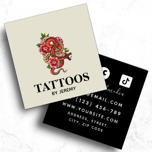 Tattoo Artist Pastel & Red Dragonソーシャルメディアを追加 スクエア名刺