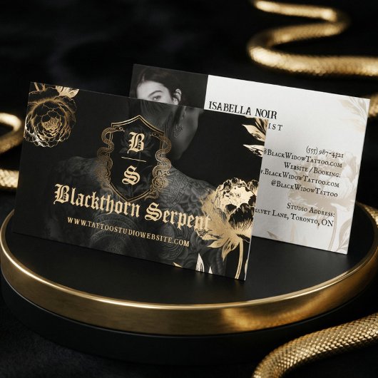 Tattoo Artist Photo Monogram Black Gold Snake 名刺