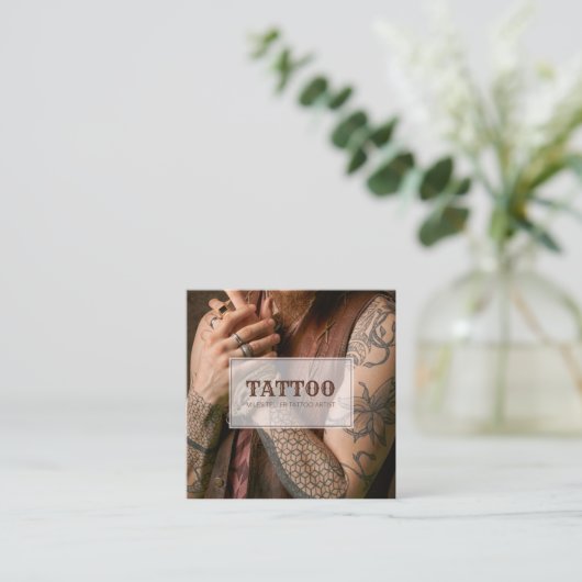 Tattoo Artist Photo Tattoosヴィンテージタイポグラフィ スクエア名刺 (スタンド正面)