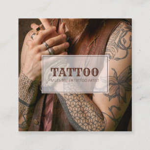 Tattoo Artist Photo Tattoosヴィンテージタイポグラフィ スクエア名刺