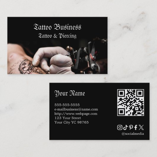 Tattoo artist salon  QR code Business Card 名刺 (正面/裏面)