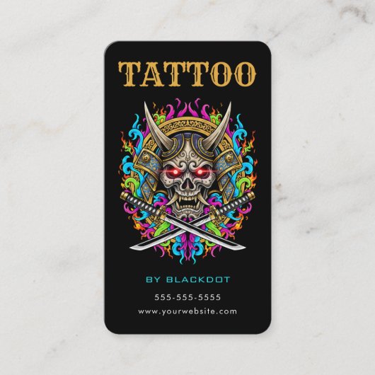 Tattoo Artist Samurai Skull Tattoo Studio QR Code 名刺 (正面)