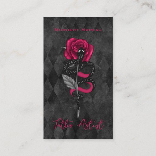 Tattoo Artist Snake Pink Rose QRコード 名刺 (正面)