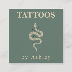 Tattoo Artist Snake Social Mediaニュートラルグリーン スクエア名刺