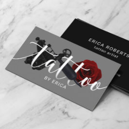 Tattoo Artist Tattoo Gun & Flowerタイポグラフィ 名刺