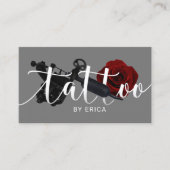 Tattoo Artist Tattoo Gun & Flowerタイポグラフィ 名刺 (正面)