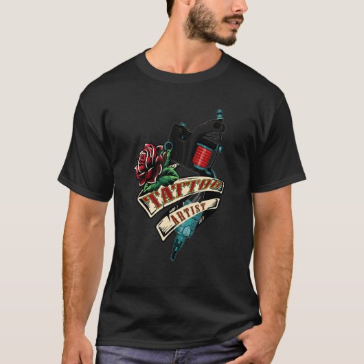 Tattoo Artist Tattoo Machineブラックインク Tシャツ (正面)
