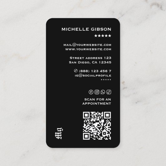 Tattoo Artist Tattooist Monogram Photo Black 名刺 (裏面)