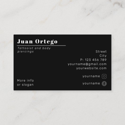 Tattoo artist tattooist piercings photo 名刺 (裏面)